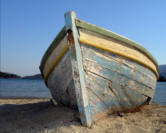 Beached Blue Row Boat Boxed Canvas
