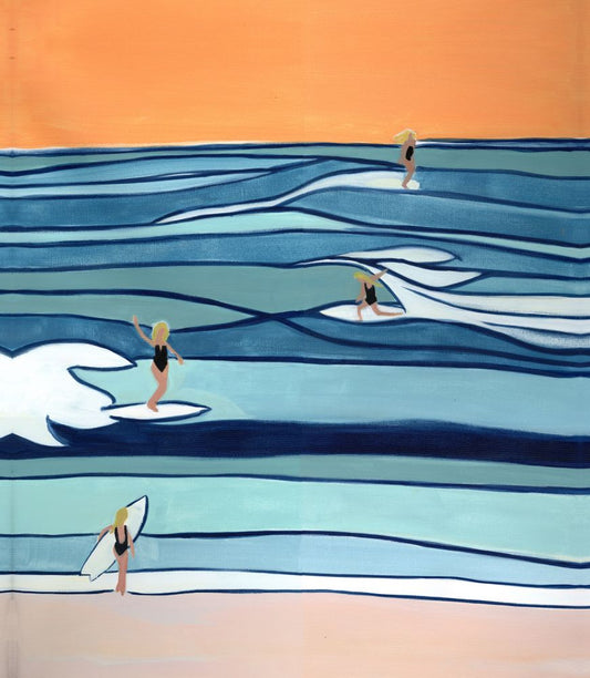 Surfing by the Sea on Boxed Canvas