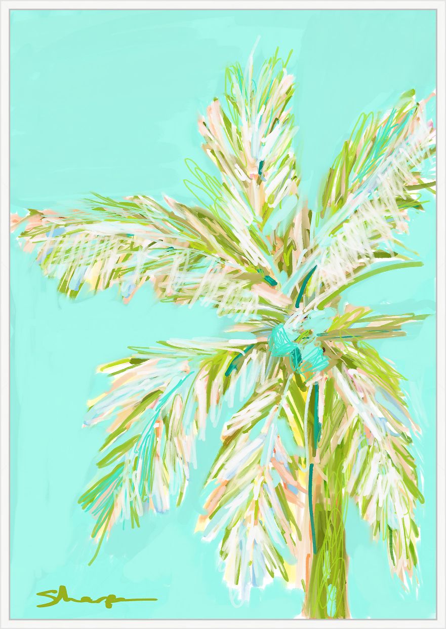 Tall Aqua Palm On Canvas