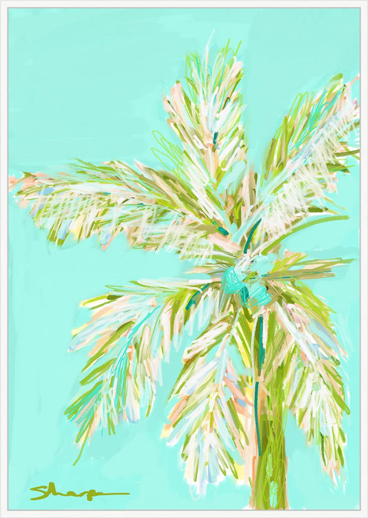 Tall Aqua Palm On Canvas