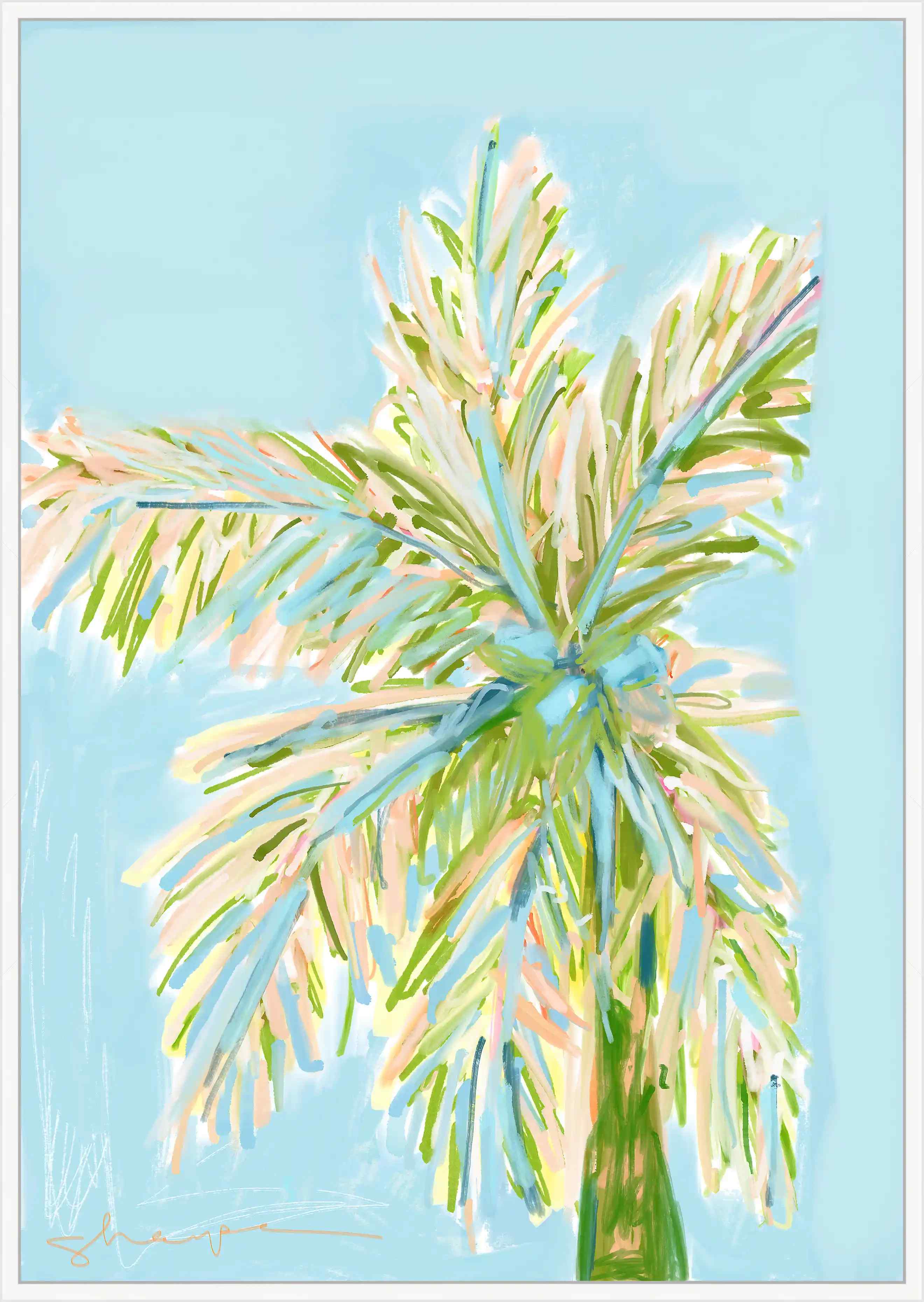 Tall Light Blue Palm On Canvas