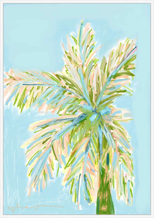 Tall Light Blue Palm On Canvas