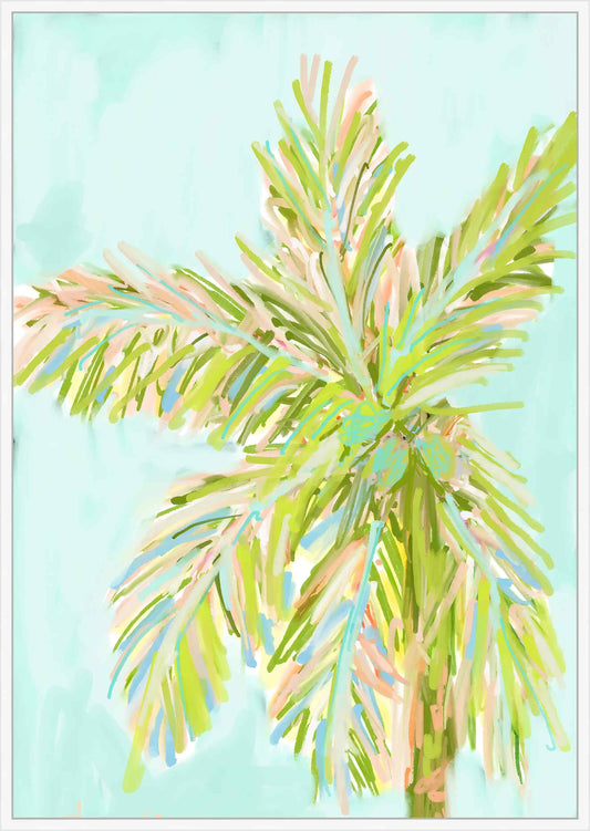 Tall Light Turquoise Palm On Canvas