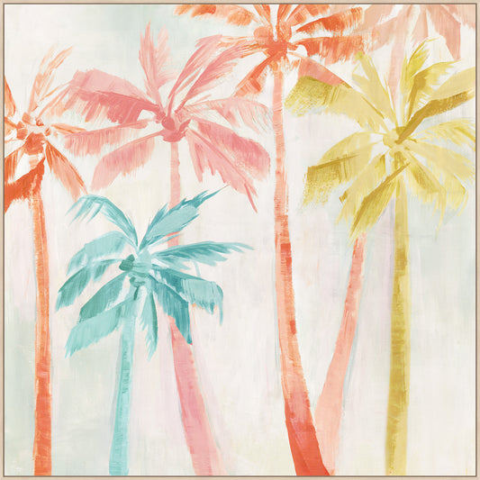 Colorful Palms Against Soft Sky On Canvas
