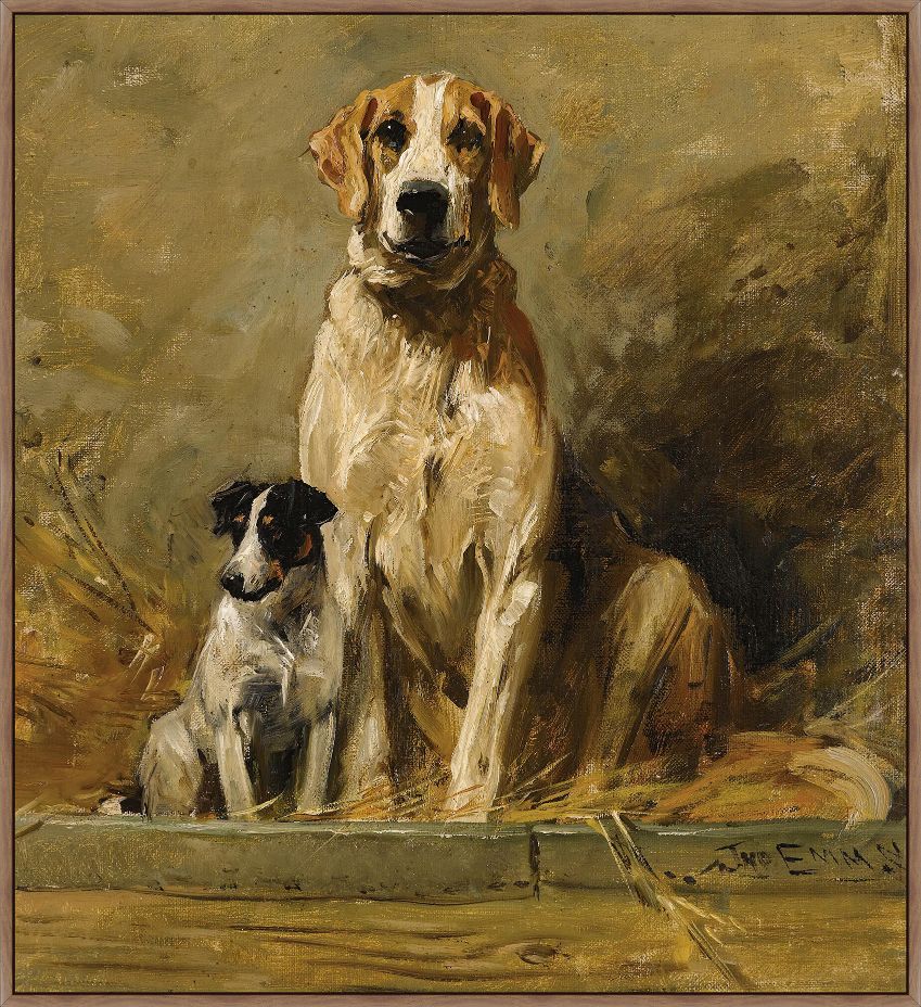 Hound And Terrier In A Kennel  On Canvas