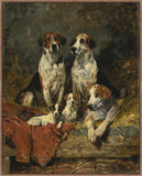 Four Fox Hounds And A Terrier On Canvas