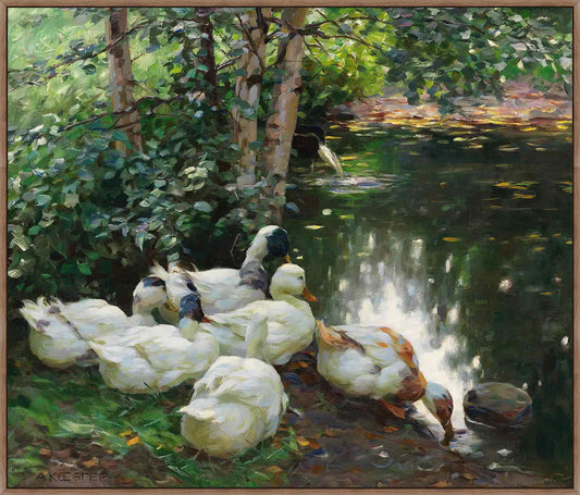 Six Ducks By The Pond On Canvas