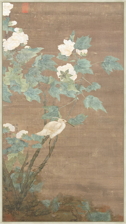 Hibiscus And Egret,1724. Ii On Canvas