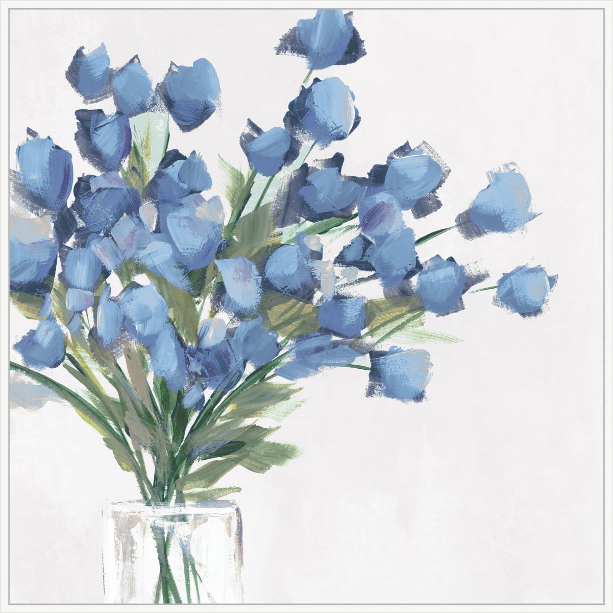 Blue Blossoms In Glass Vase On Canvas