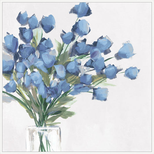 Blue Blossoms In Glass Vase On Canvas