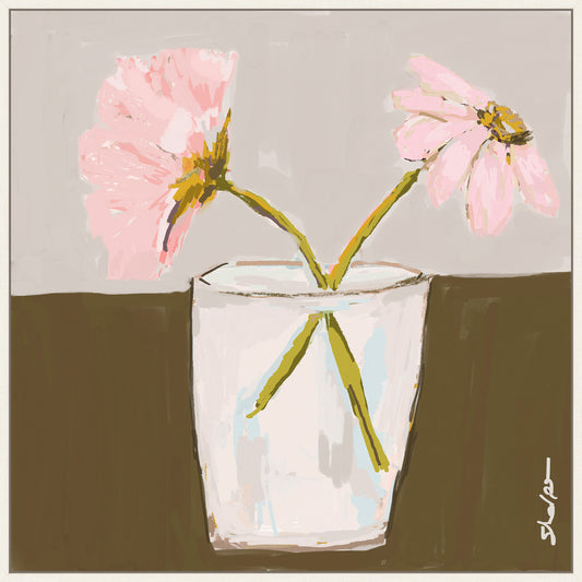 Pair of Flowers in a Jar on Khaki  on Canvas