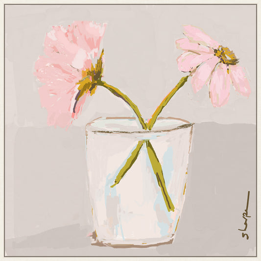 Pair of Flowers in a Jar on Gray on Canvas