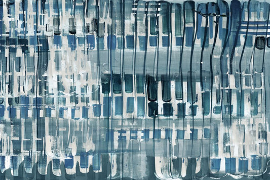 Blue Line work I on Boxed Canvas