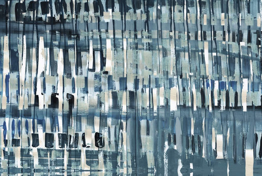 Blue Line Work II on Boxed Canvas