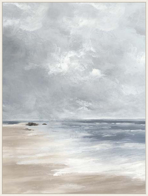 Calm Waves Under Overcast Sky in White Wash
