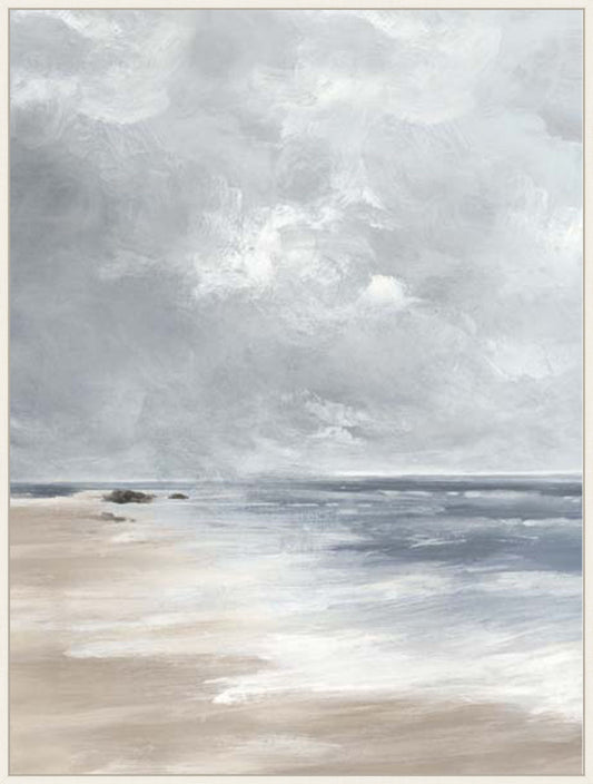 Calm Waves Under Overcast Sky in White Wash