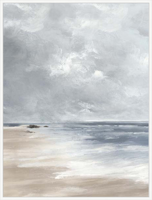 Calm Waves Under Overcast Sky in White