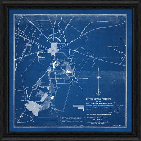 Gettysburg Battlefield - 1898 (Blue Blueprint)