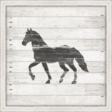 Black Horse Stamped On White Wood