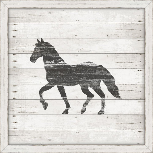 Black Horse Stamped On White Wood