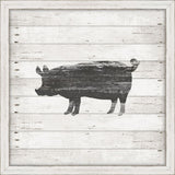 Black Pig Stamped On White Wood