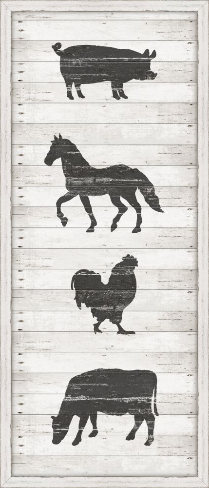 Barn Yard Animals Stamped On White Wood II