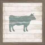 Cow In Blue Stamped On White Wood