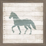 Horse Stamped In Blue On White Wood