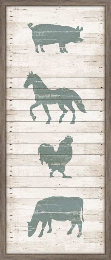 Animals In Blue Stamped On White Wood II