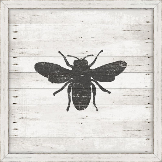 Black Bee Stamped On White Wood I