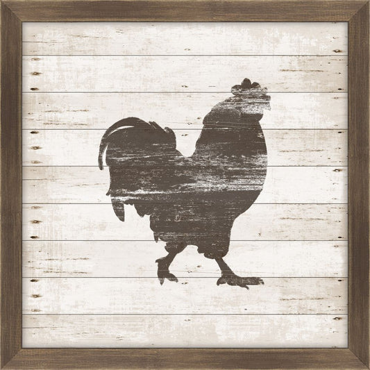 Brown Rooster Stamped On White Wood