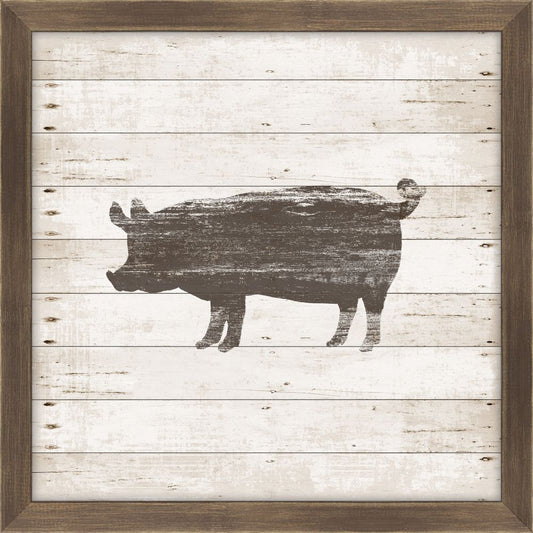Brown Pig Stamped On White Wood