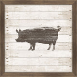 Brown Pig Stamped On White Wood