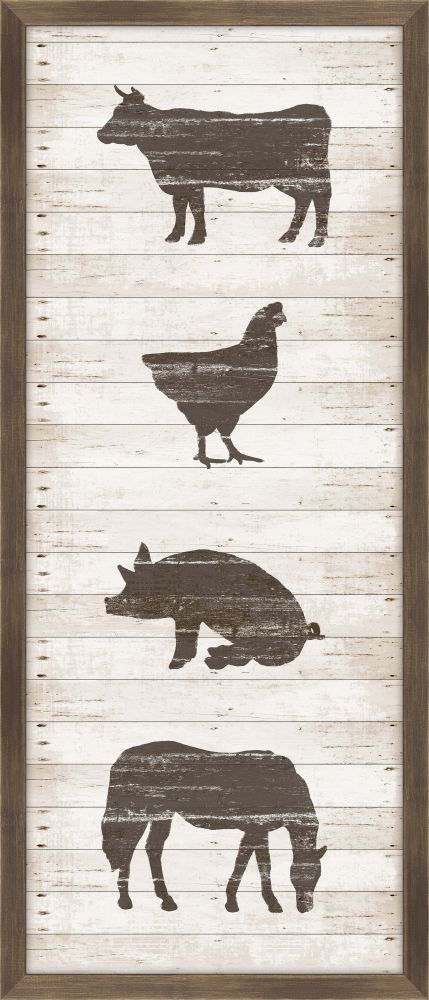 Brown Barn Yard Animals Stamped On White Wood I