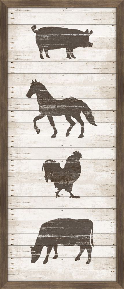 Brown Barn Yard Animals Stamped On White Wood II