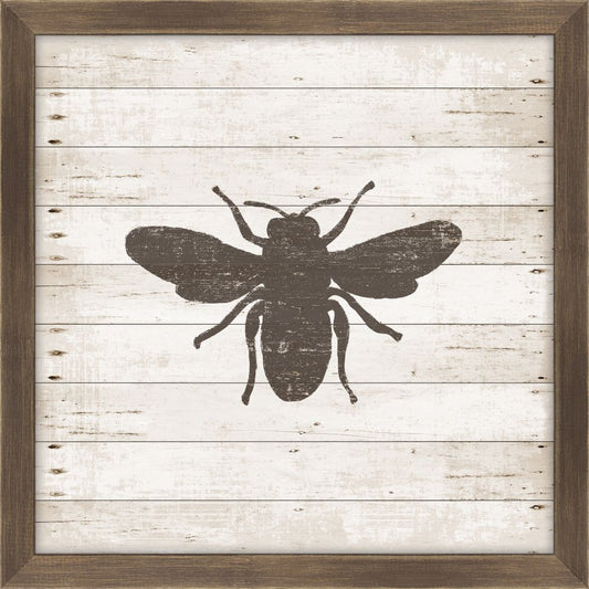 Brown Bee Stamped On White Wood I