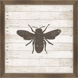 Brown Bee Stamped On White Wood I