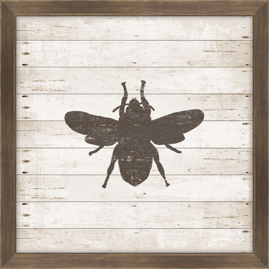 Brown Bee Stamped On White Wood II