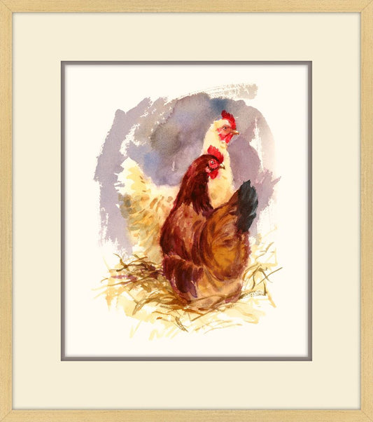 Watercolor Hens II