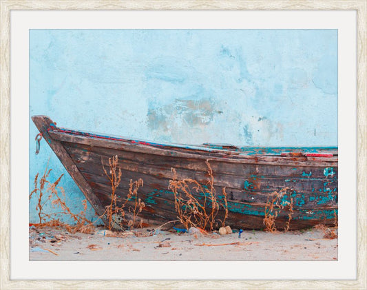 Old Boat in the Sand with Red Grass