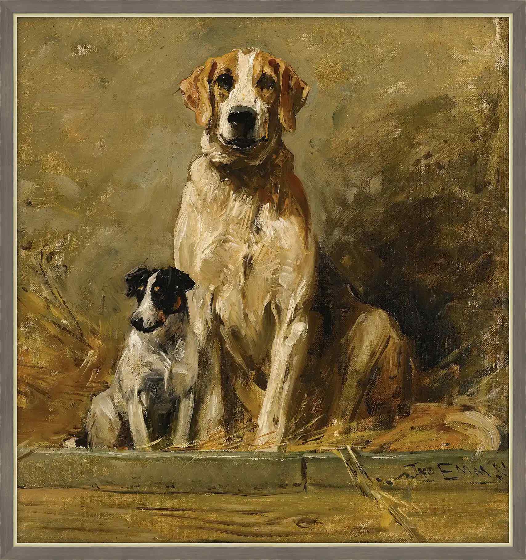 Hound And Terrier In A Kennel