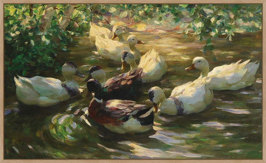 Ducks On A Pond On Canvas