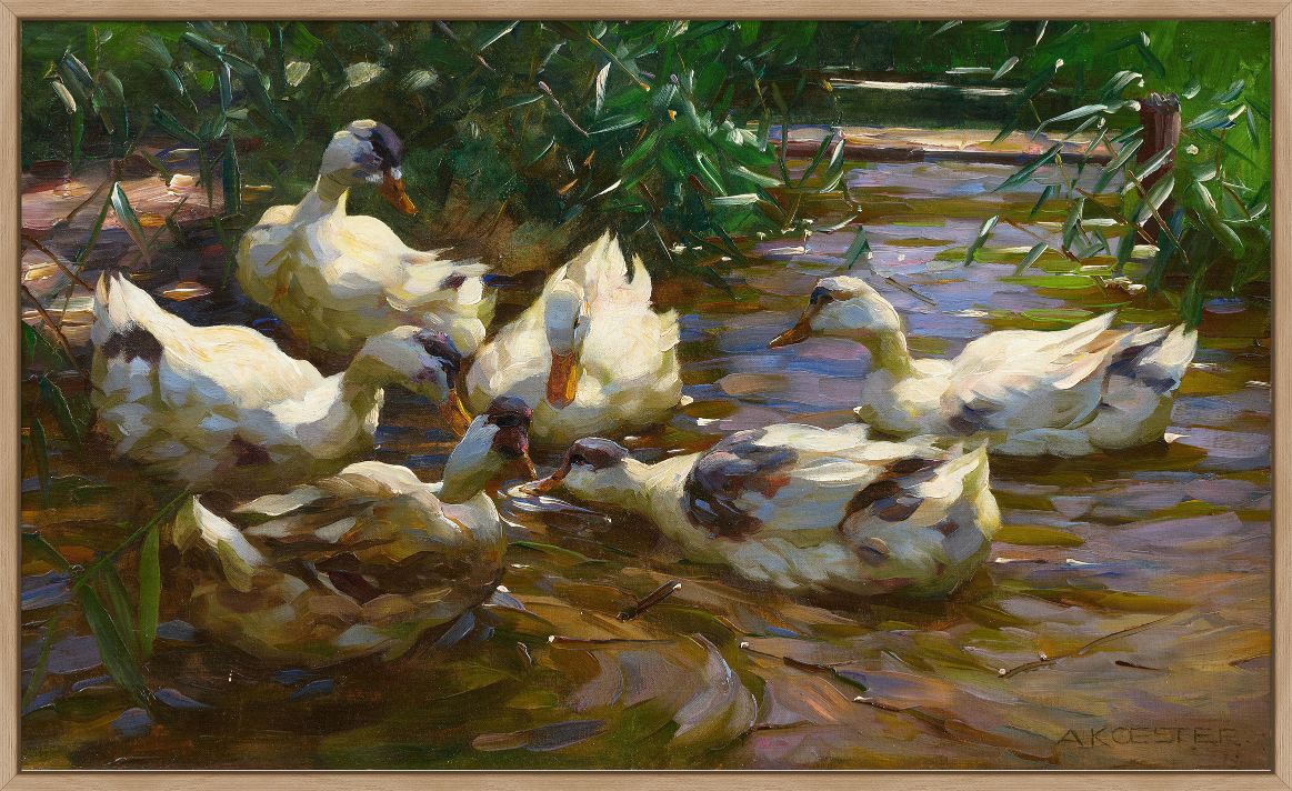 Ducks In Blue Reeds On Canvas
