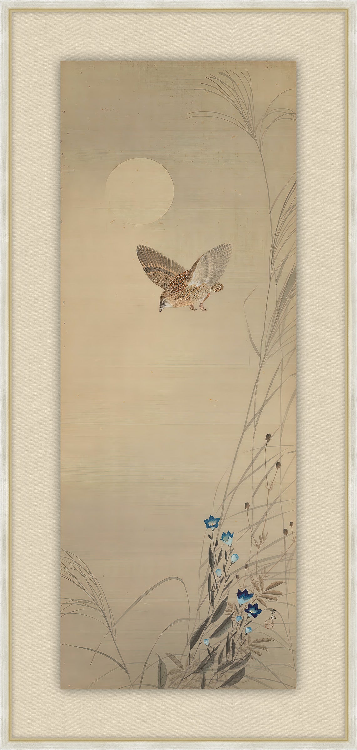 Flying Quail Under the Moon, Ohara Koson, 1877