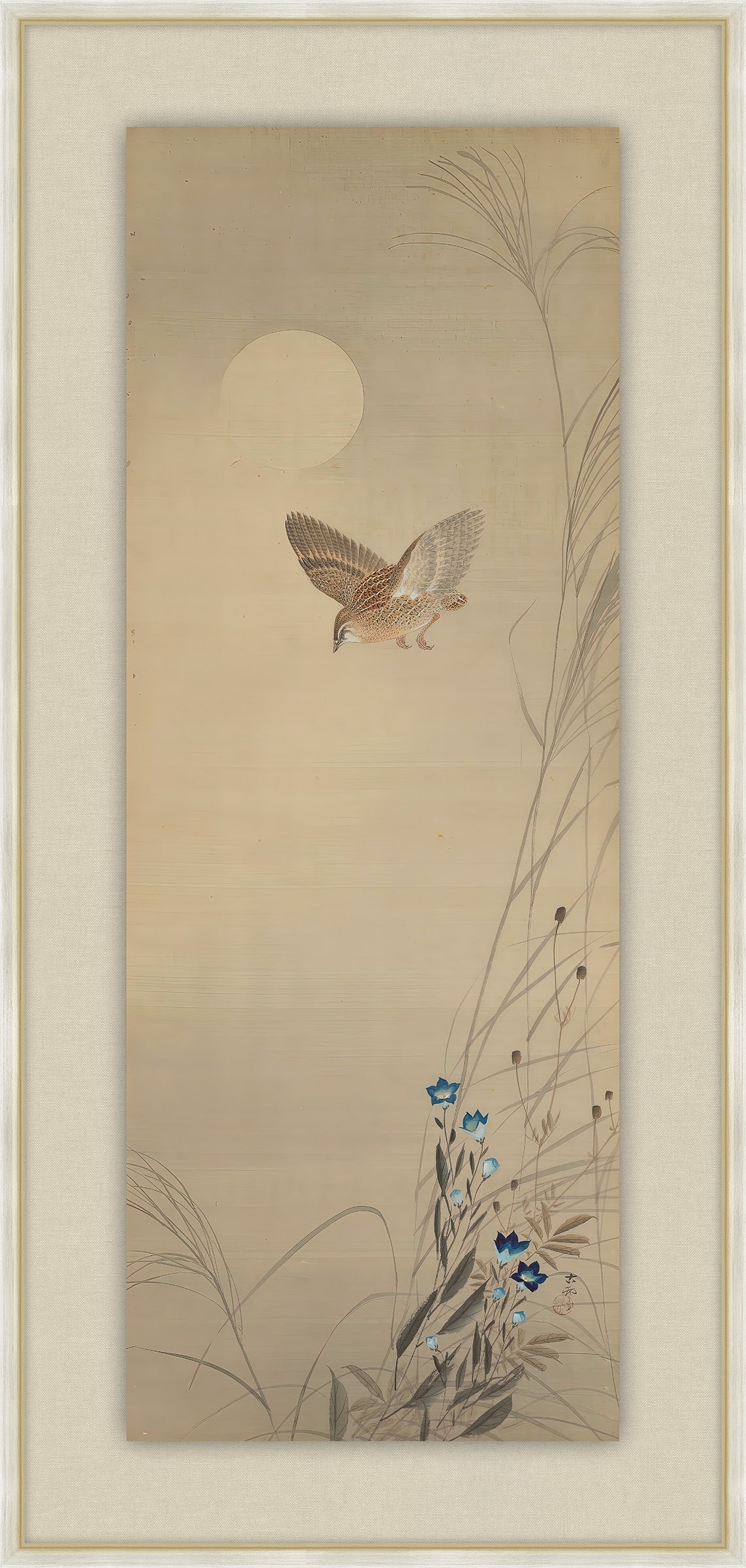 Flying Quail Under the Moon, Ohara Koson, 1877