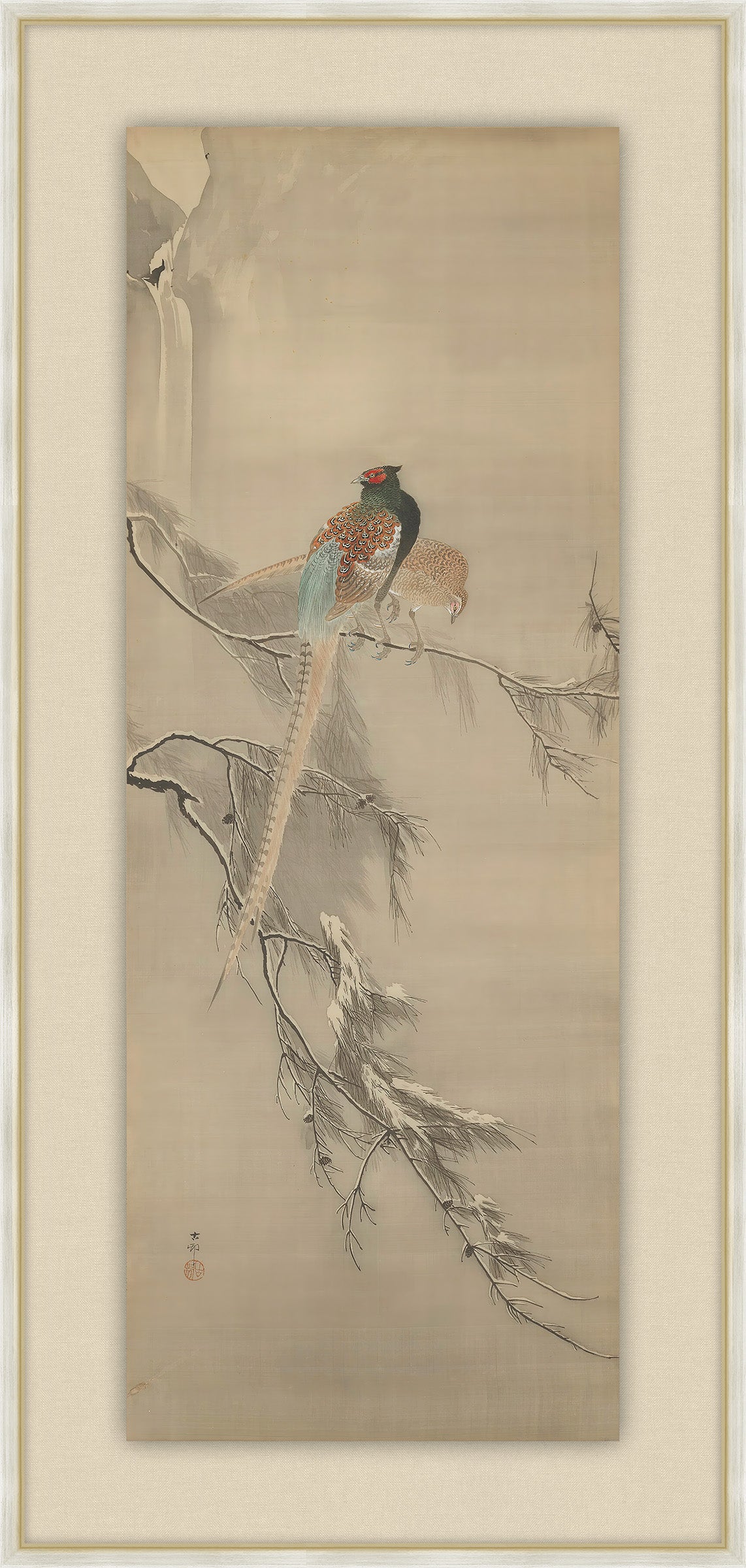 Pair of Phasants on Snowy Branches