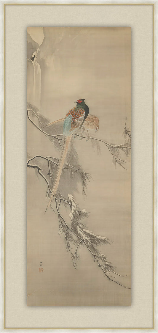 Pair of Phasants on Snowy Branches