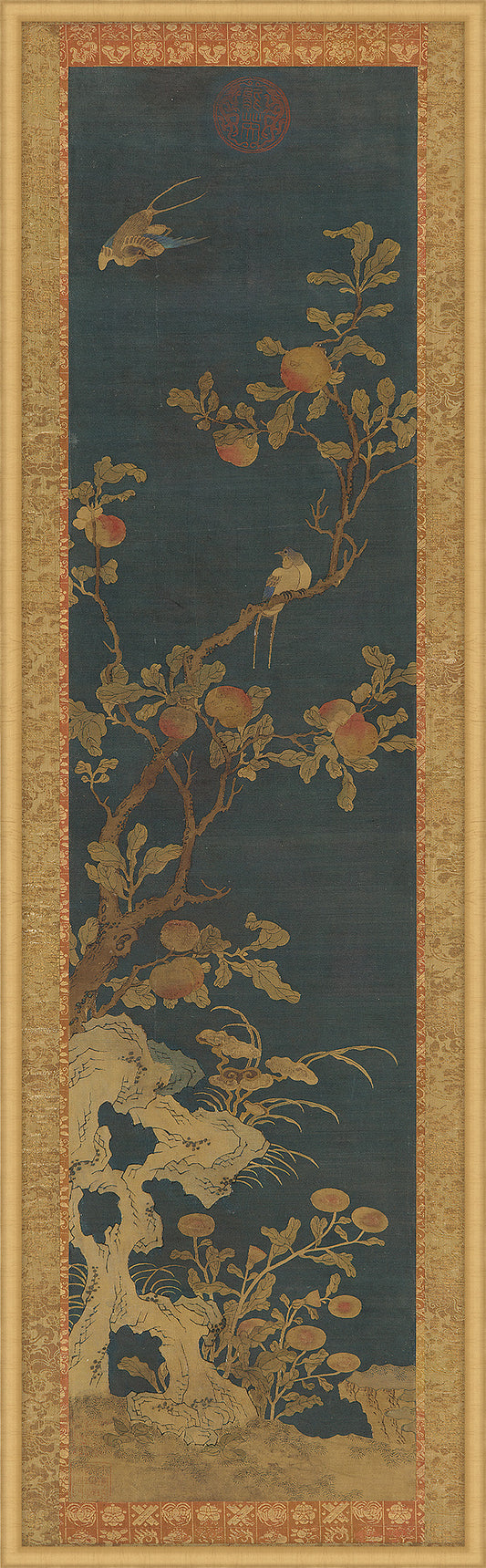 Tapesty of Birds, Peach Tree, Rocks, and Flowers I