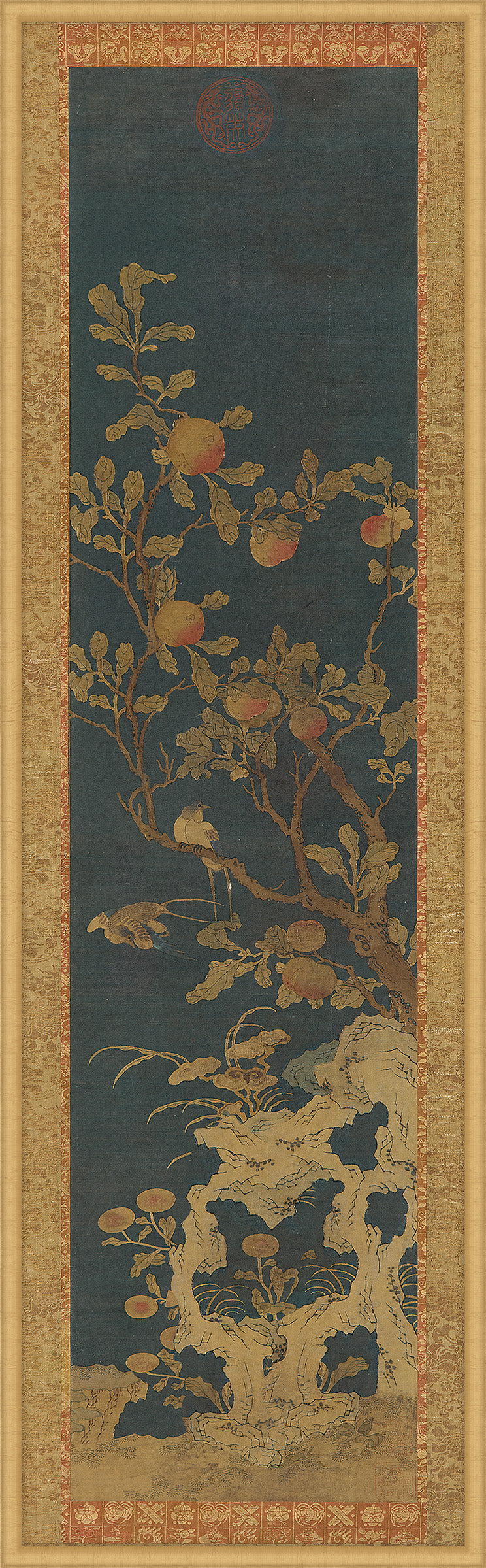 Tapesty of Birds, Peach Tree, Rocks, and Flowers II