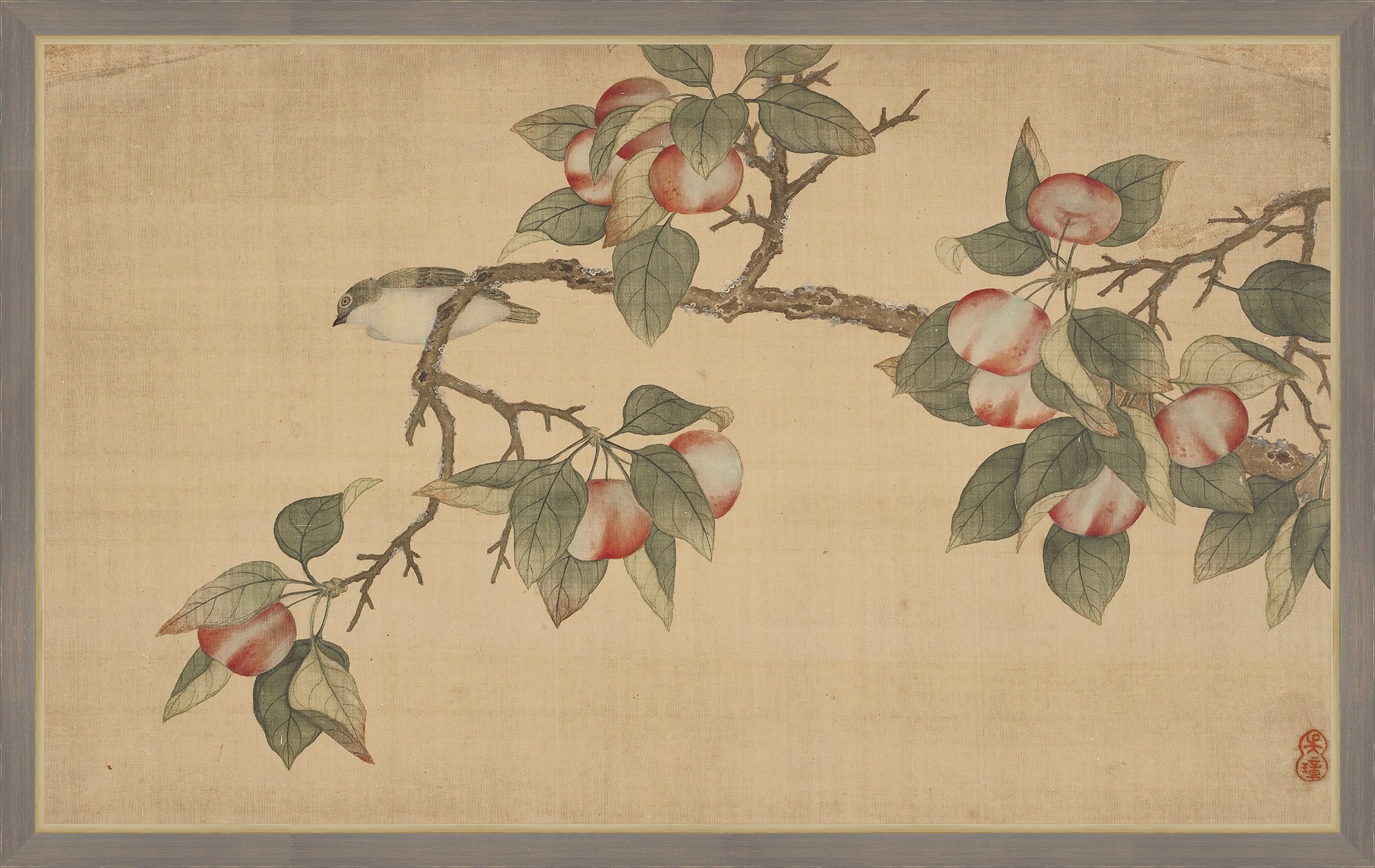 Birds and Fruit on Printed Silk I, Wu Zhang, 1671